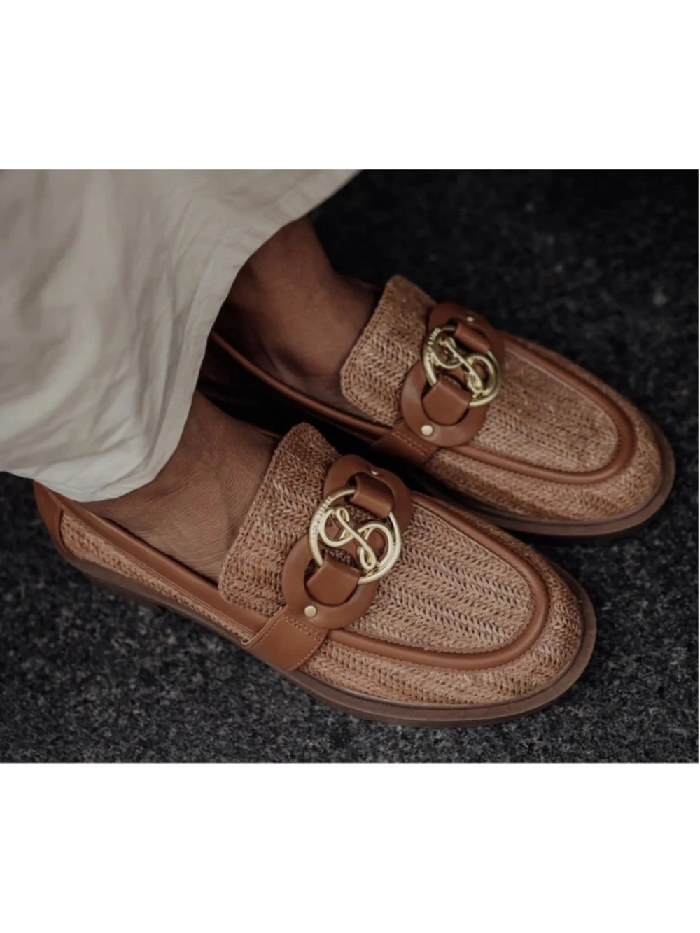 Sam & Libby Bailen loafers Women’s Size 10 Woven Tan Brown Leather Gold Accent
